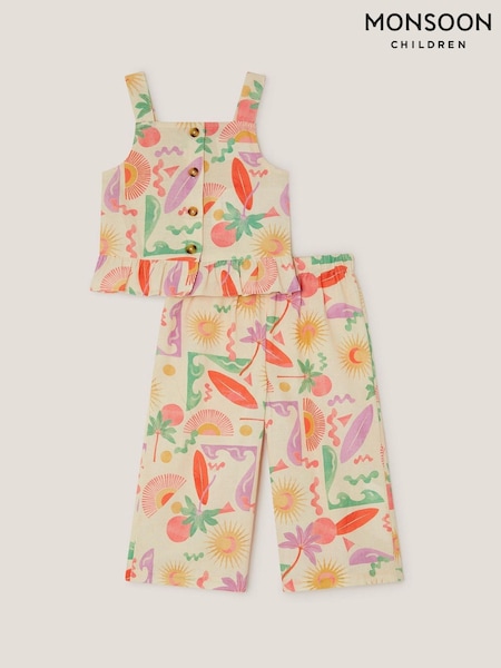 Monsoon Natural Palm Print Top and Trousers Set (H59893) | £32 - £36