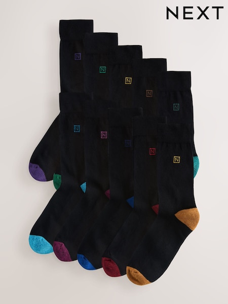 Black Rich Heel Striped Cushioned Sole Comfort Socks 10 Pack (H59930) | £30