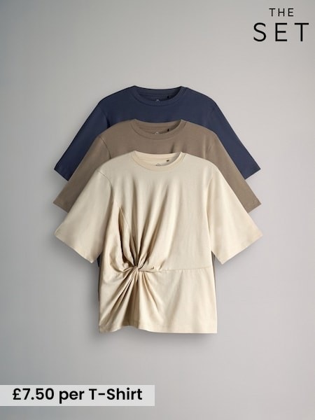 The Set Navy Blue/Light Brown/Stone 3 Pack Knot T-Shirts (H59940) | £22.50