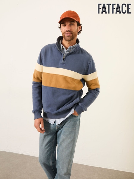 FatFace Brooke Blue Denim Half Neck Colour Block Sweat (H59974) | £59