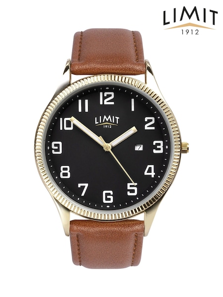 Limit  41mm Mens Round Gold Analogue Watch with Tan Strap (H59996) | £25