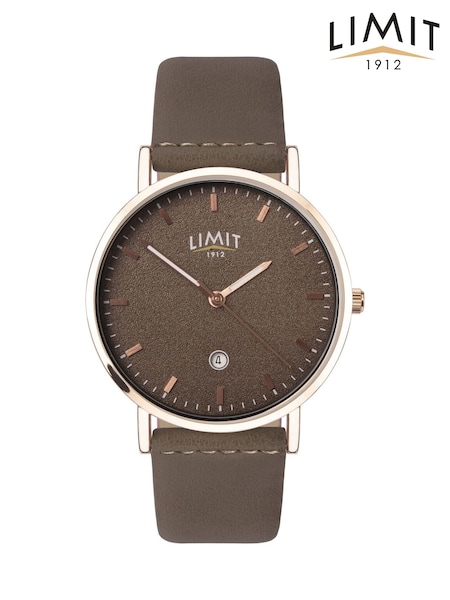 Limit  40mm Mens Round Rose Gold Analogue Watch with Brown Strap (H60010) | £30