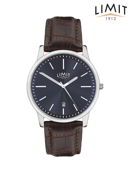 Limit Modern 38mm Mens Round Silver Analogue Watch with Brown Strap (H60011) | £25