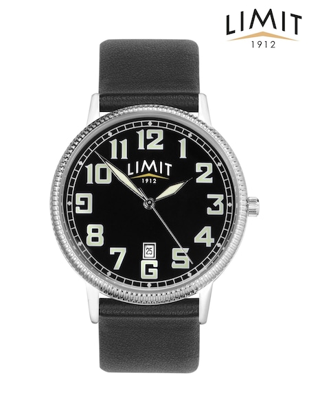 Limit Pilot 40mm Mens Round Silver Analogue Watch with Black Strap (H60012) | £25