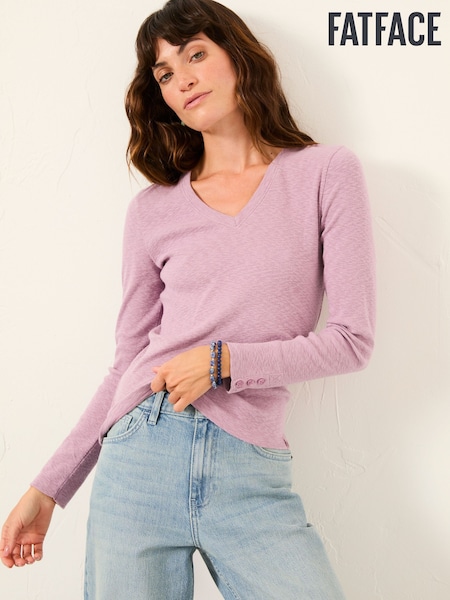FatFace Callie Lilac Purple V Neck Top (H60053) | £29.50