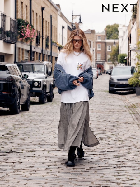 Black/White Drop Waist Gingham Maxi Skirt (H60087) | £40