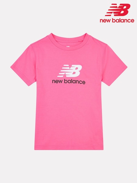 New Balance Pink Bolt Girls Stacked Logo T-Shirt (H60125) | £18 - £22