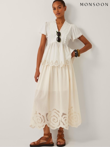 Monsoon Cream Grace Cutwork Midi Skirt (H60133) | £59