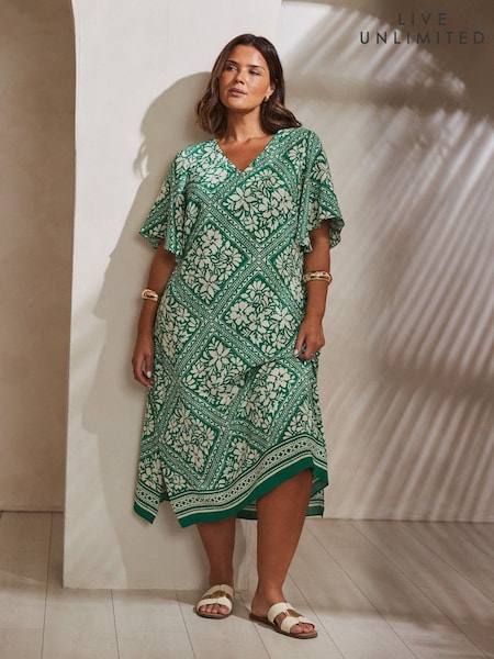 Live Unlimited Green Curve Bandana Print T-Shirt Midi Dress (H60187) | £89