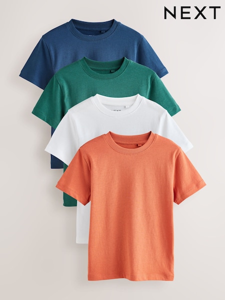 White/Navy/Green/Orange Regular Fit Short Sleeves T-Shirts 4 Pack (3-16yrs) (H60210) | £16 - £22