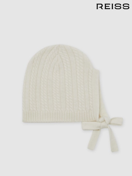 Reiss Ivory Storm 100% Cashmere Cable-Knit Bonnet Baby Accessories (H60252) | £30