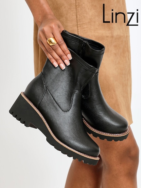 Linzi Black Wide Fit Pulse Wedged Heel Ankle Boots (H60273) | £48