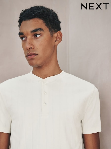 Ecru White Modal Cotton Ribbed Textured Smart T-Shirt (H60290) | £18