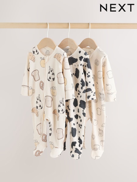 Neutral Two Way Zip Baby Sleepsuit 3 Pack (0-2yrs) (H60293) | £20 - £22