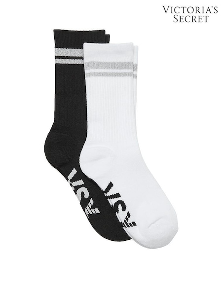 Victoria's Secret Black & Reflective White 2 Pack Crew Socks (H60316) | £15