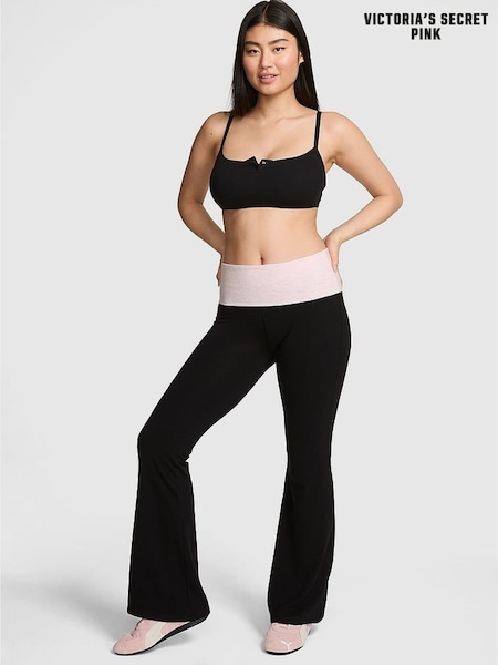 Victoria's Secret PINK Black and Pink Foldover Flares Leggings (H60333) | £46