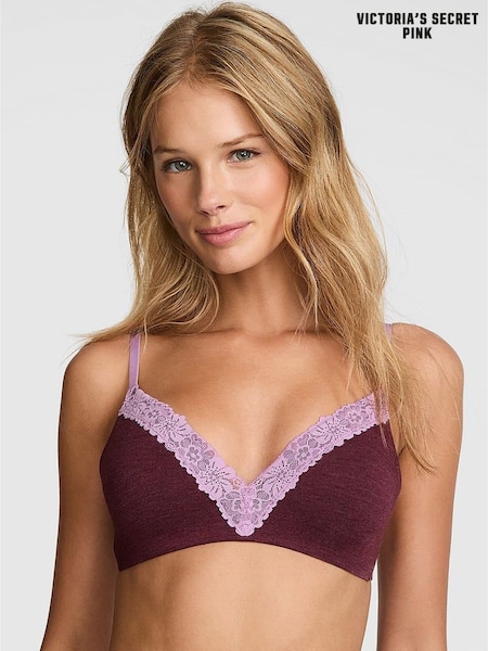 Victoria's Secret PINK Burgandy Red Non Wired Push Up Cotton Heather Lace Trim Bra (H60347) | £29