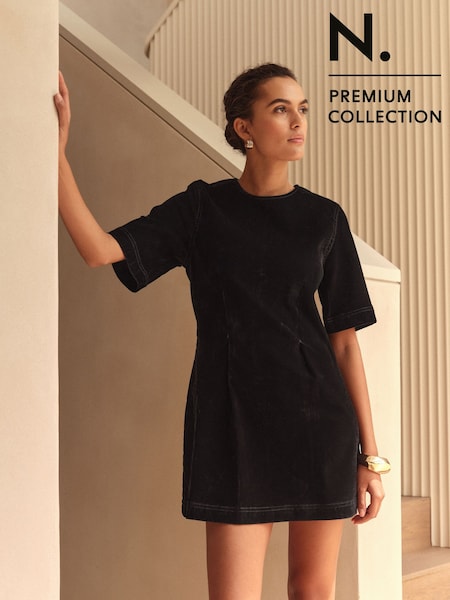 Black N. Premium Flocked Denim Mini T-Shirt Dress (H60360) | £48