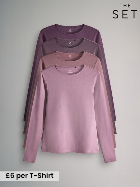 The Set Purple, Lilac, Brown, Pink 4 Pack Scoop Back Long Sleeved T-Shirts (H60451) | £24