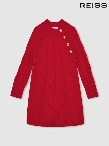 Reiss Red Harper 13-14 yrs Wool Cable-Knit Dress (H60469) | £78