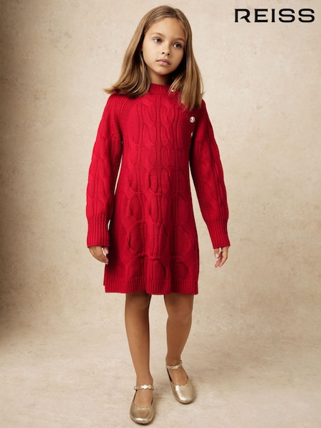 Reiss Red Harper 3-9 yrs Wool Cable-Knit Dress (H60470) | £68