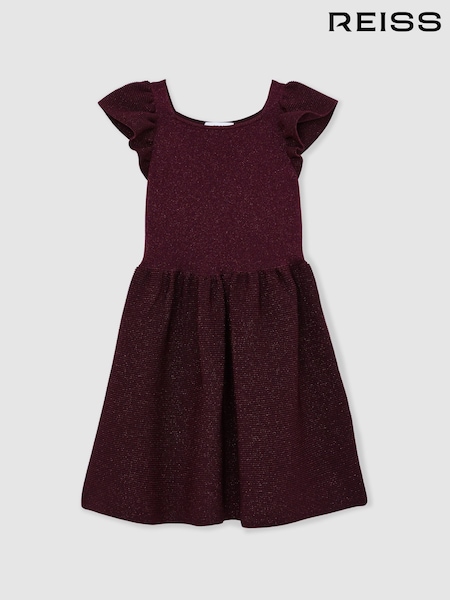 Reiss Berry Ginny 13-14 yrs Stretch Metallic Frill-Sleeve Dress (H60477) | £75