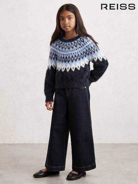 Reiss Navy Jemma Fluffy Fair Isle Jumper (H60483) | £40