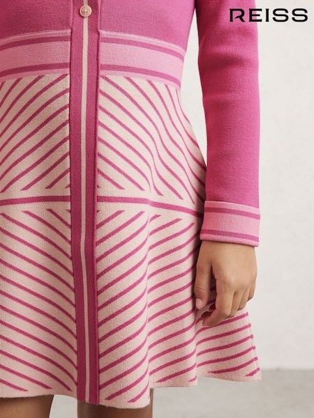 Reiss Dark Pink Zana 9-13 yrs Stripe-Detail Collared Knit Dress (H60488) | £74