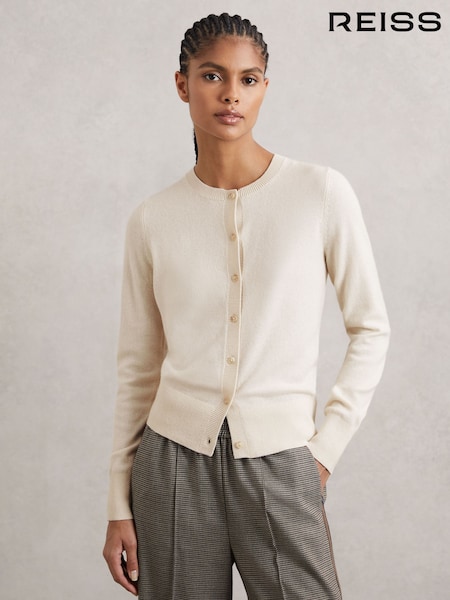 Reiss Cream Rima Wool-Blend Crew-Neck Cardigan With Cashmere (H60489) | £98