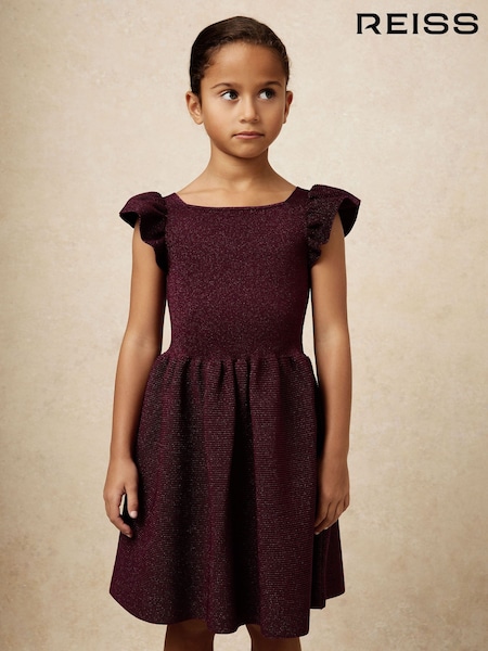 Reiss Berry Ginny 9-13 yrs Stretch Metallic Frill-Sleeve Dress (H60490) | £71