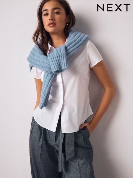 White Fitted Stretch Essential Short Sleeve Shirt (H60558) | £16.50