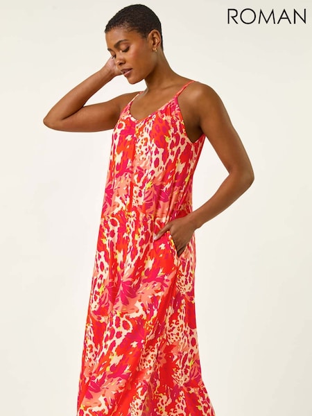 Roman Orange Abstract Print Swing Midi Stretch Dress (H60586) | £45