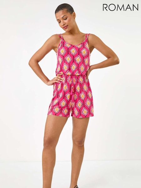 Roman Pink Geometric Double Strap Playsuit (H60591) | £32
