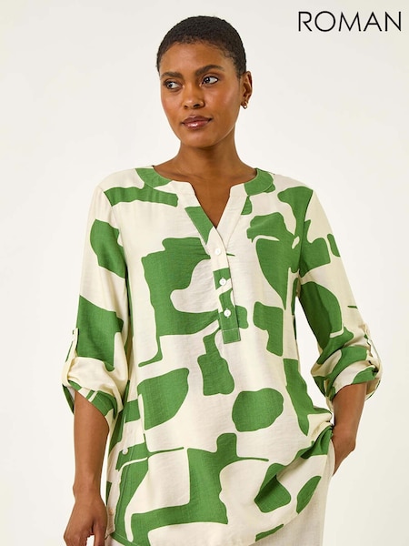 Roman Green Geometric Buttoned Shirt (H60614) | £40