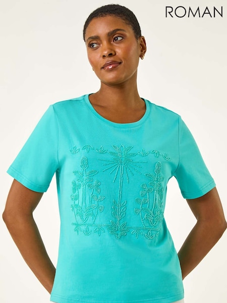 Roman Blue Beaded Patterned Trim T-Shirt (H60618) | £32