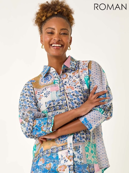 Roman Blue Patchwork Printed Shirt (H60620) | £42