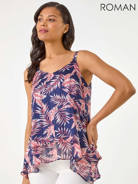 Roman Blue Metallic Leaf Layered Camisole Top (H60622) | £36