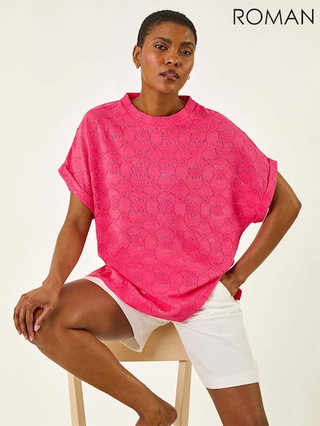 Roman Pink Textured Stretch Boxy T-Shirt (H60639) | £32