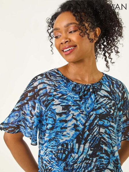 Roman Blue Petite Abstract Angel Sleeve T-Shirt (H60650) | £36