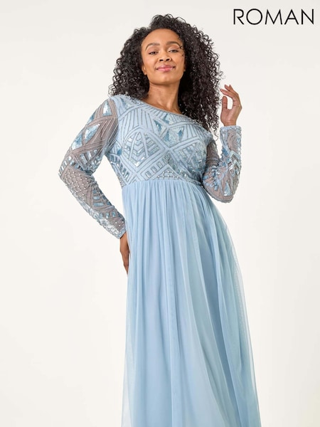 Roman Blue Petite Embellished Mesh Dress (H60659) | £95