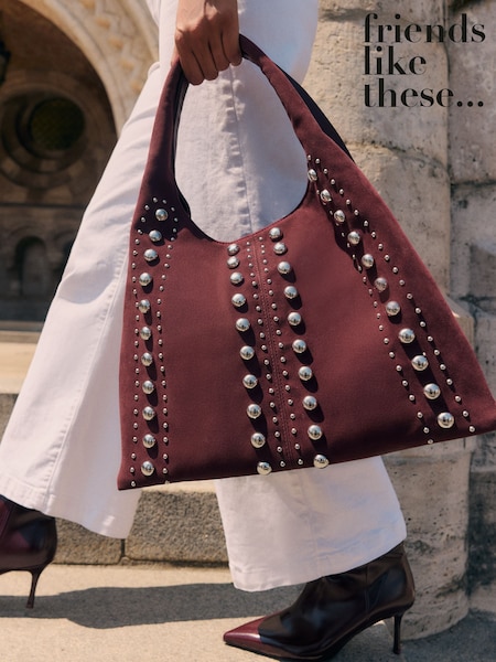 Friends Like These Burgundy Red Studded Slouchy Tote Bag (H60693) | £42