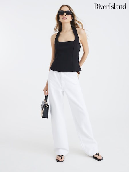 River Island Black Ribbed Halter vest top (H60695) | £30