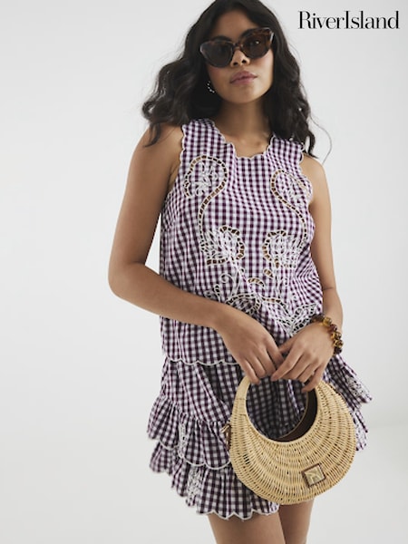 River Island Red Gingham Cut Work Tank Top (H60702) | £34