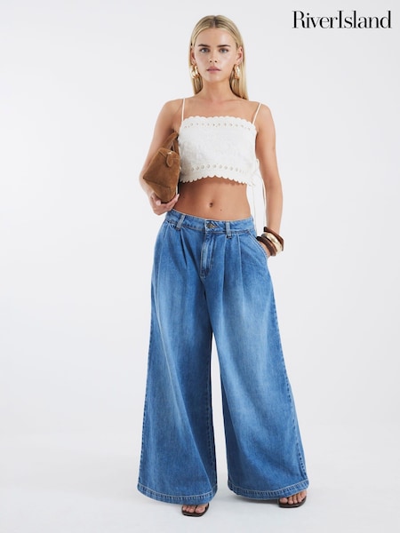 River Island Blue Petite Tailored Wide Leg Jeans (H60715) | £55