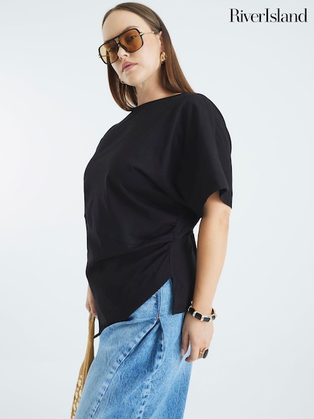 River Island Black Drape Side T-Shirt (H60716) | £25