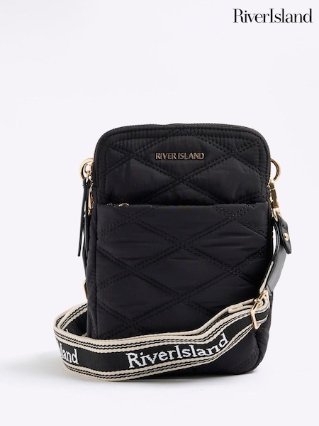 River Island Black Quilted Messenger Corss-Body Bag (H60720) | £32