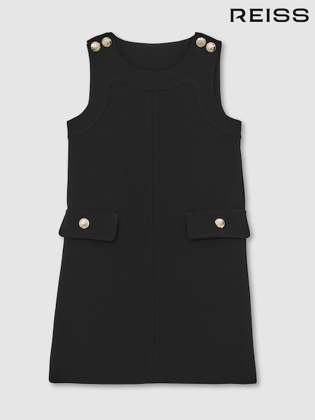 Reiss Black Cyrus 13-14 yrs Button-Detail Sleeveless Shift Dress (H60739) | £58