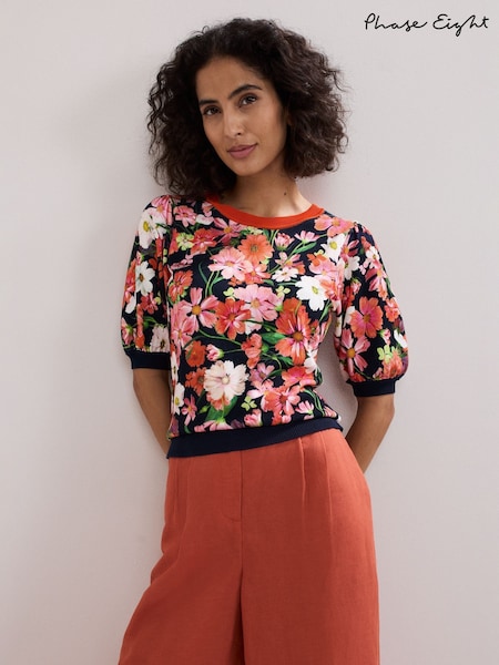 Phase Eight Red Mel Printed Knit Top (H60749) | £79