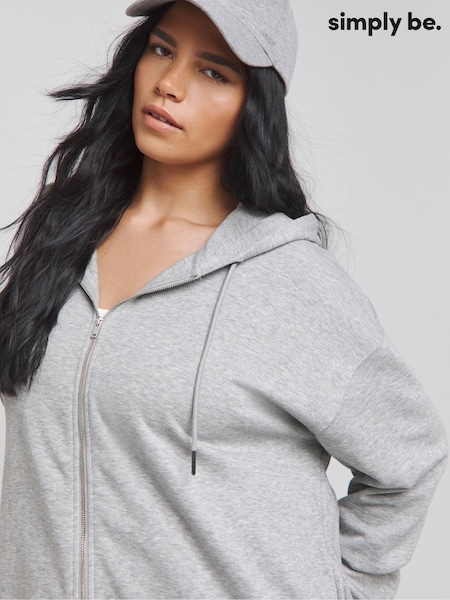 Simply Be Grey Zip Through Longline Hoodie (H60834) | £0