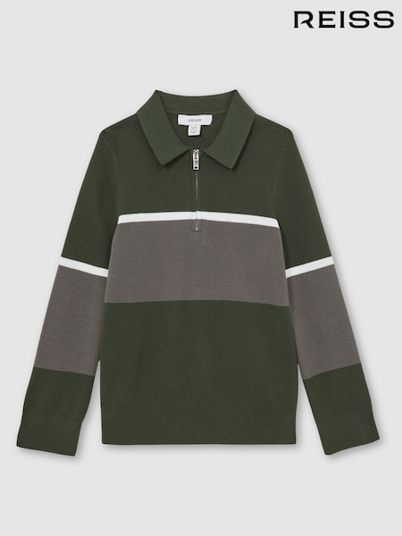 Reiss Green/Grey Jason 13-14 yrs Cotton-Blend Colour-Block Polo Shirt (H60844) | £44